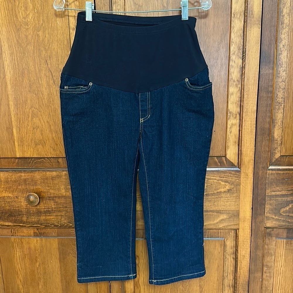 Oh! Mamma Cropped Cotton Denim Over Bump Maternity Jeans Panel Size S